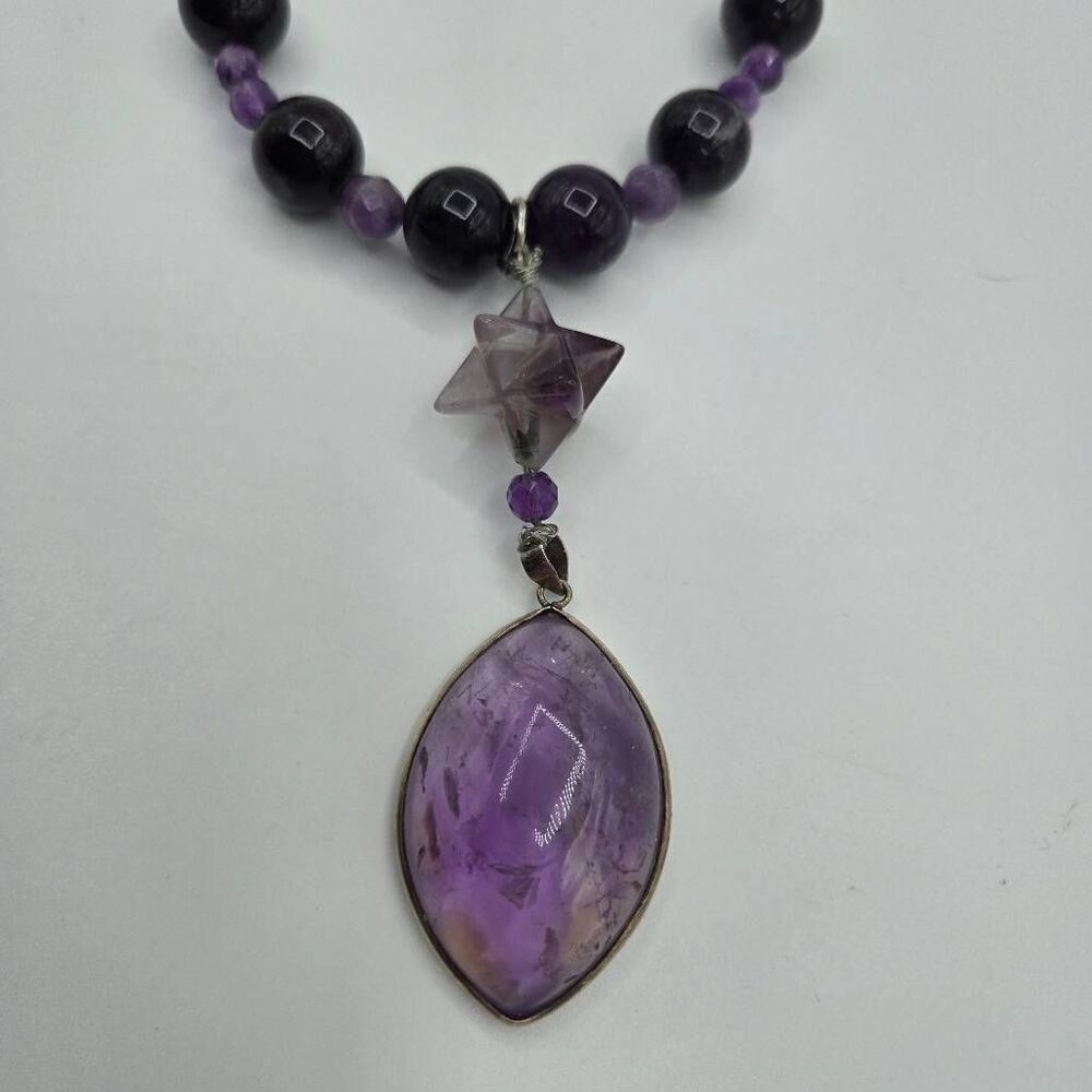 Amethyst Pendant Statement Necklace Beaded Artsy